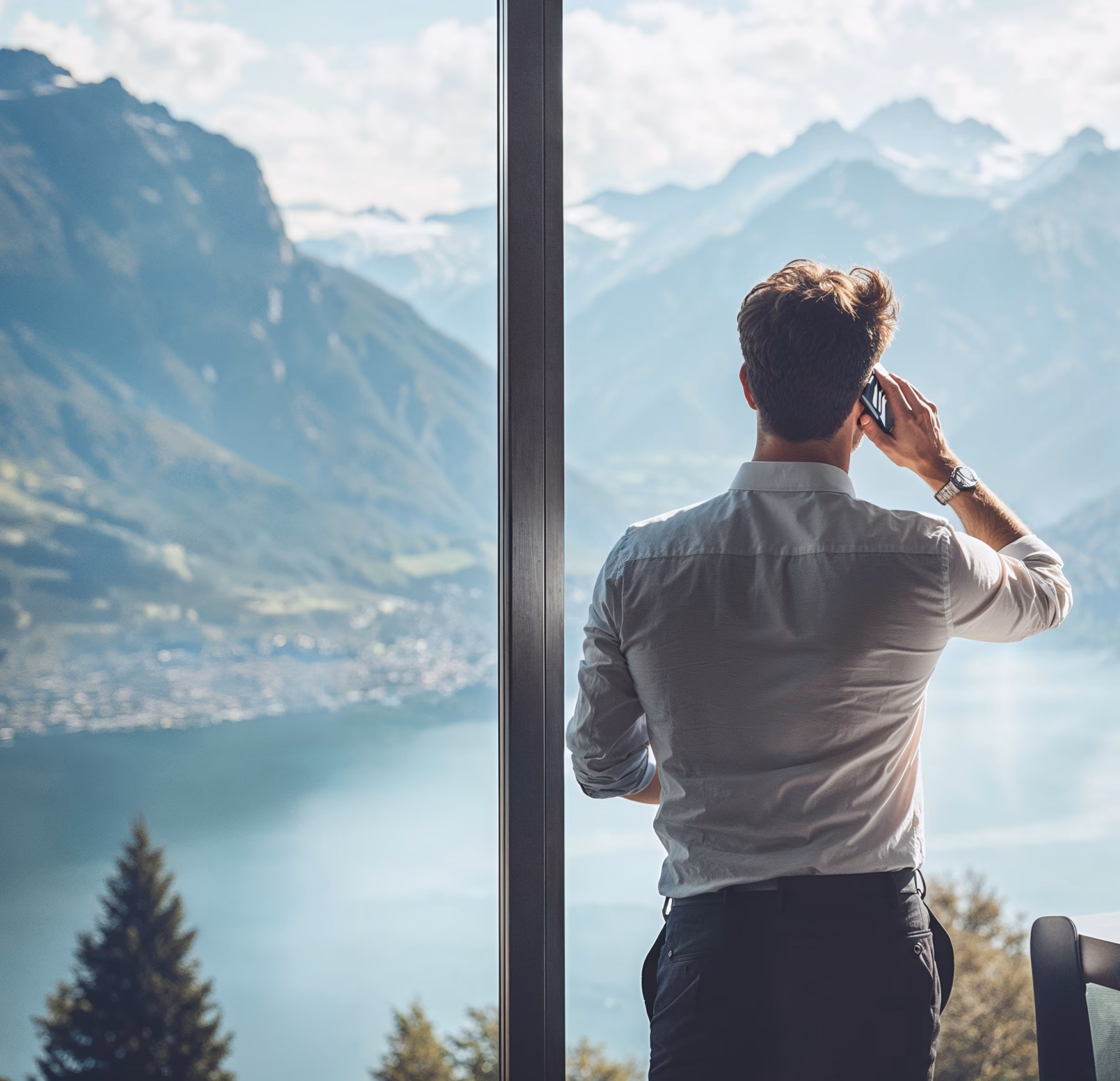 A man is calling the institutional team from his office